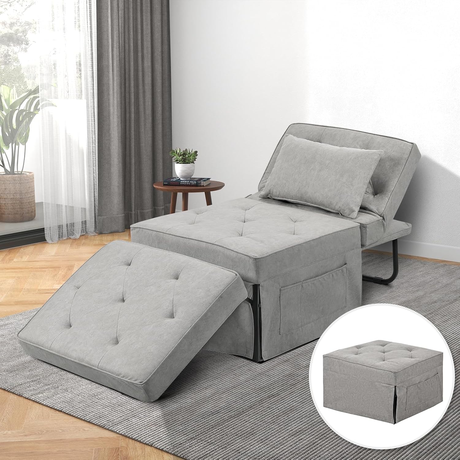 Modern 4-in-1 Sleeper Chair, Folding Sofa Bed Ottoman