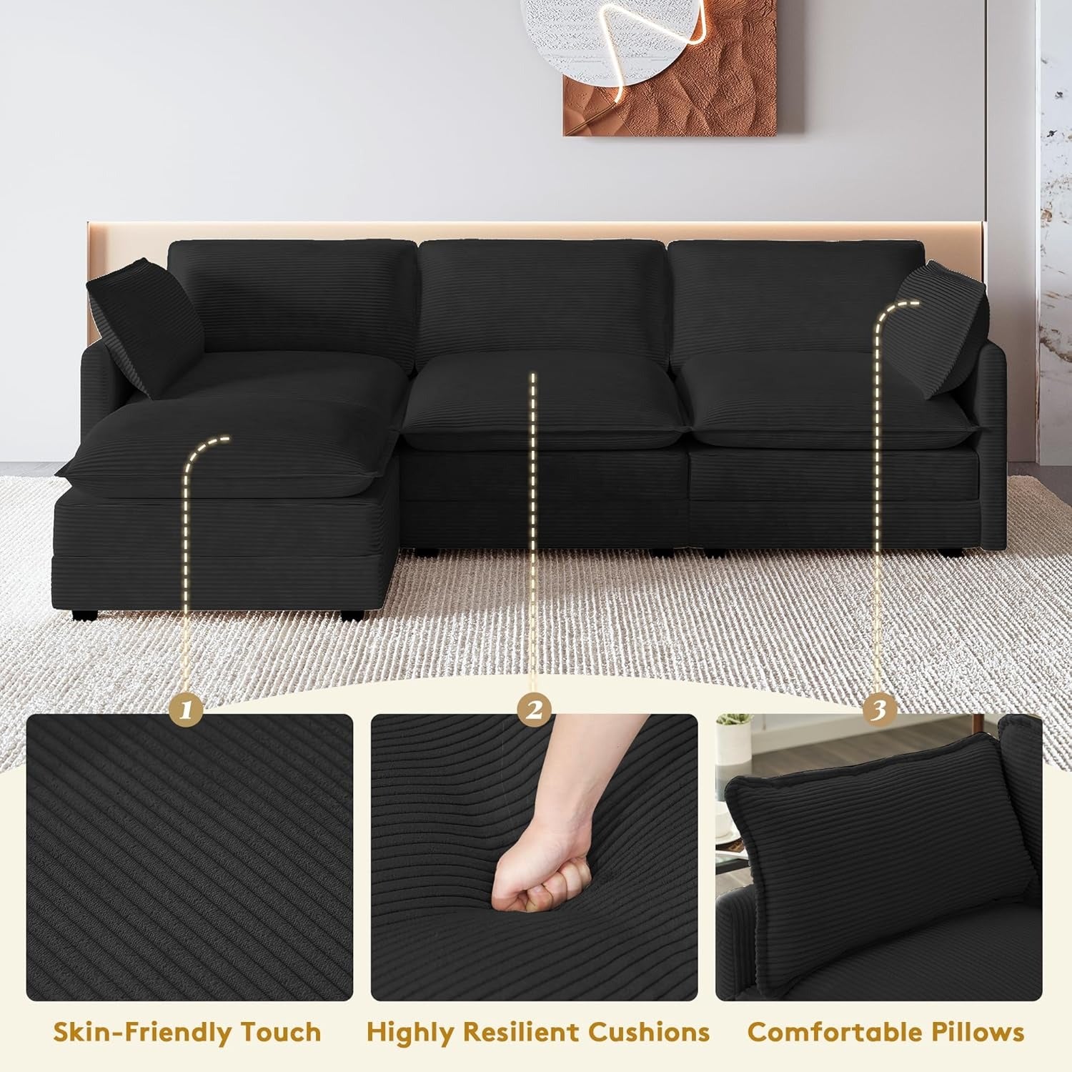 Oversized modular sofa with removable ottoman